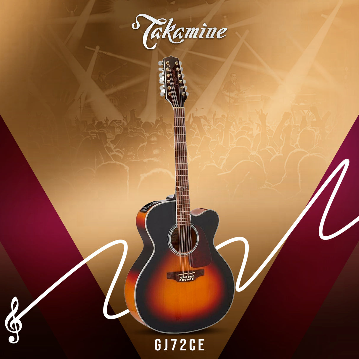 Takamine 6 String Acoustic-Electric Guitar (GJ72CE-BSB) with Case and stand