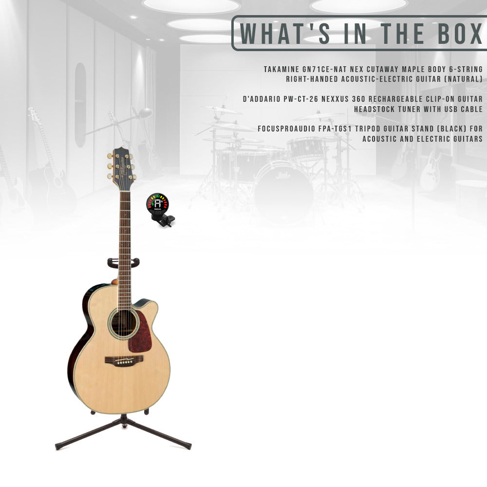 Takamine GN71CE-NAT Nex Cutaway Acoustic-Electric Guitar with stand and tuner
