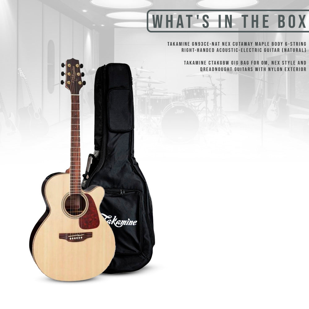 Takamine GN93CE-NAT Nex Cutaway Acoustic-Electric Guitar, Natural with Gig Bag