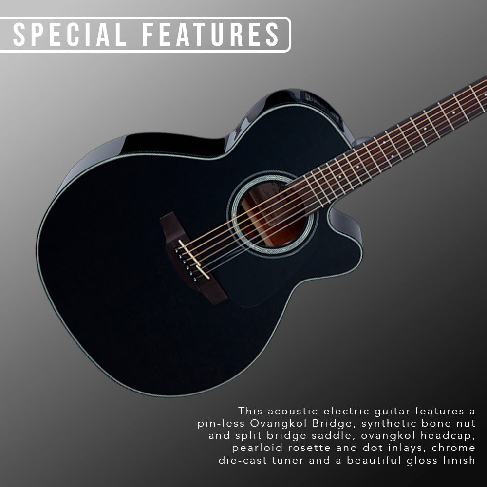 Takamine G Series GN30CE NEX Acoustic-Electric Guitar Black with stand and tuner