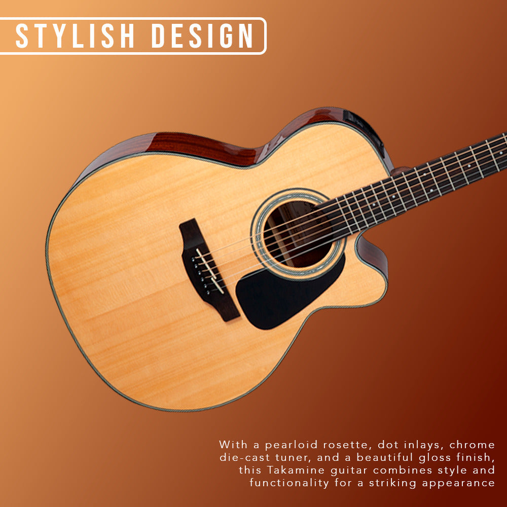 Takamine GN30CE-NAT Nex Cutaway Acoustic-Electric Guitar with stand and tuner
