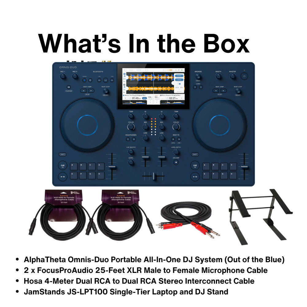 AlphaTheta Omnis Duo All-In-One Portable DJ System w Laptop Stand,XLR,RCA Cable