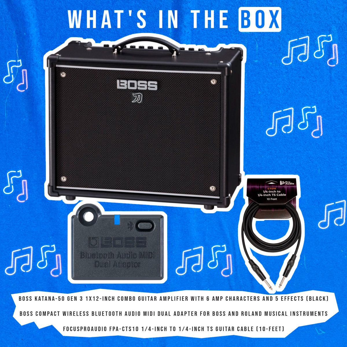 BOSS Katana Gen 3 50W 1x12-Inch Combo Guitar Amplifier Bundle