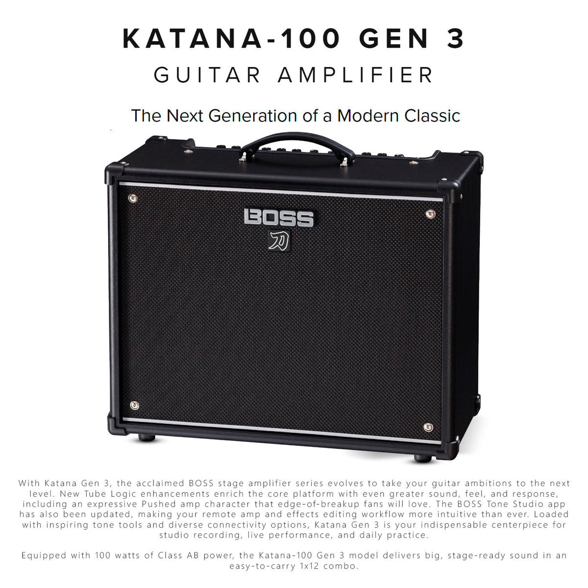 BOSS KTN-100-3 Katana Gen 3 100W 1x12 Inch Combo Guitar Amplifier Bundle