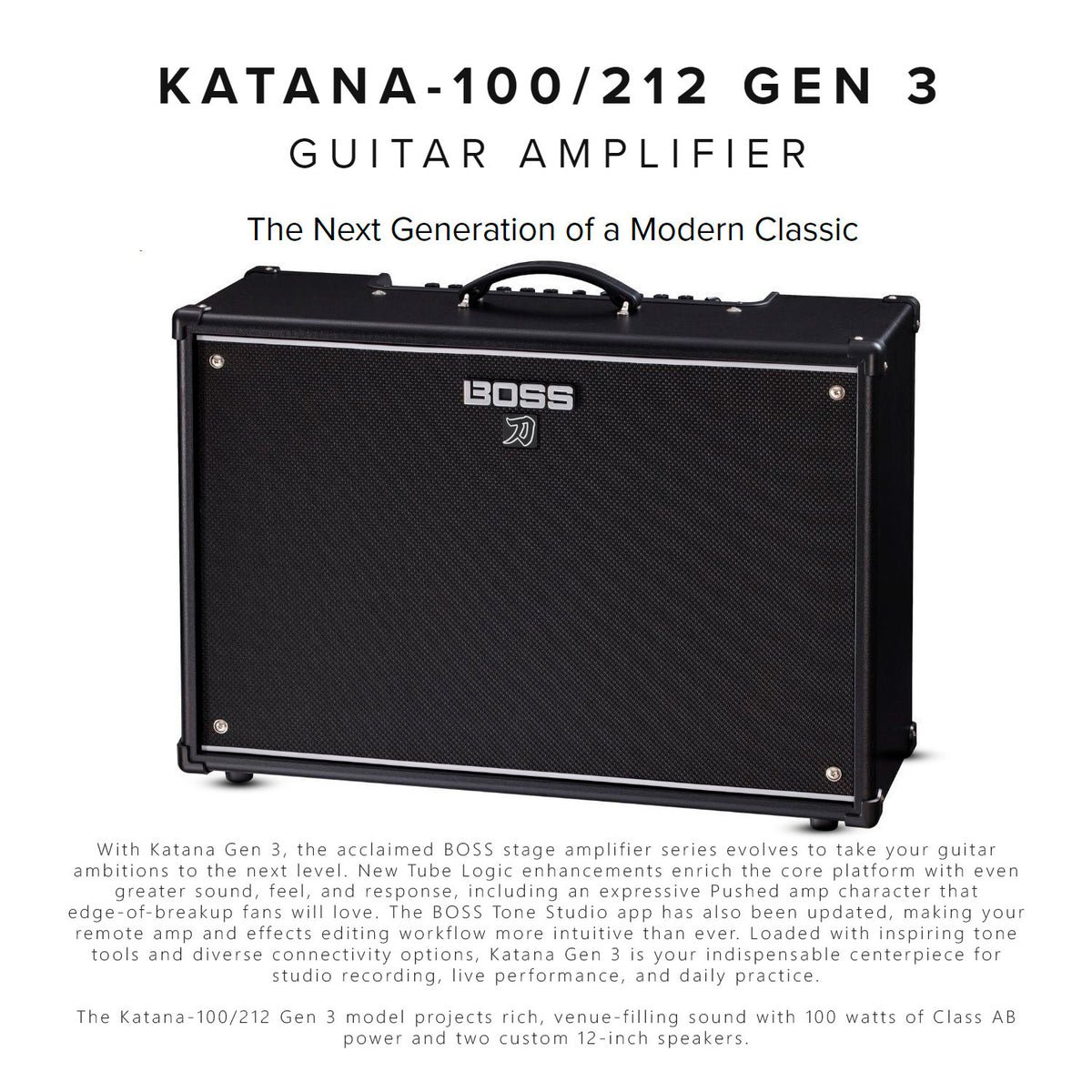 BOSS KTN-212-3 Katana Gen 3 100W 2x12 Inch Combo Guitar Amplifier Bundle