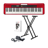 Casio Casiotone CT-S200 61-Key Portable Keyboard (Red) w/Stand, Pedal, and Book