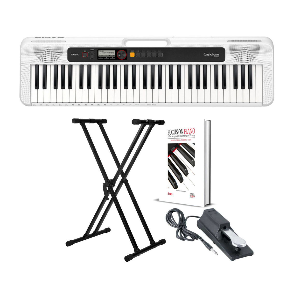 Casio CT-S200WE Casiotone Portable Keyboard (White) with Stand, Pedal and Book