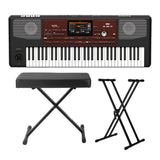 Korg 61-Key Arranger Keyboard with X-Style Bench and Double X Stand Bundle