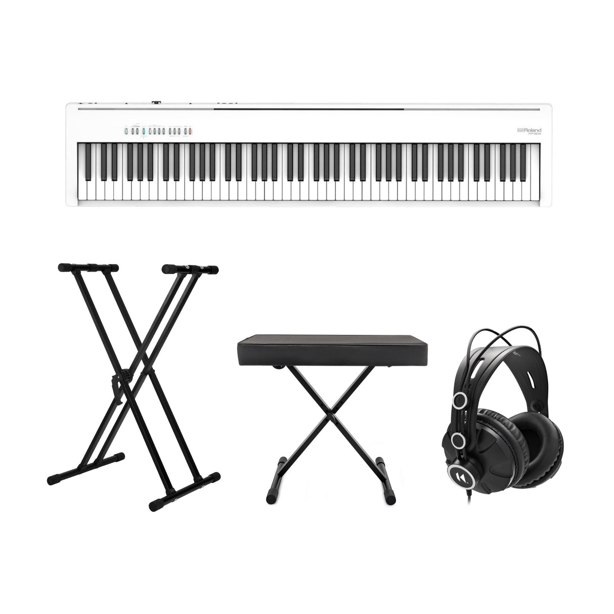 Roland FP-30X Digital Piano with Speakers (White) with Keyboard Stand Bundle