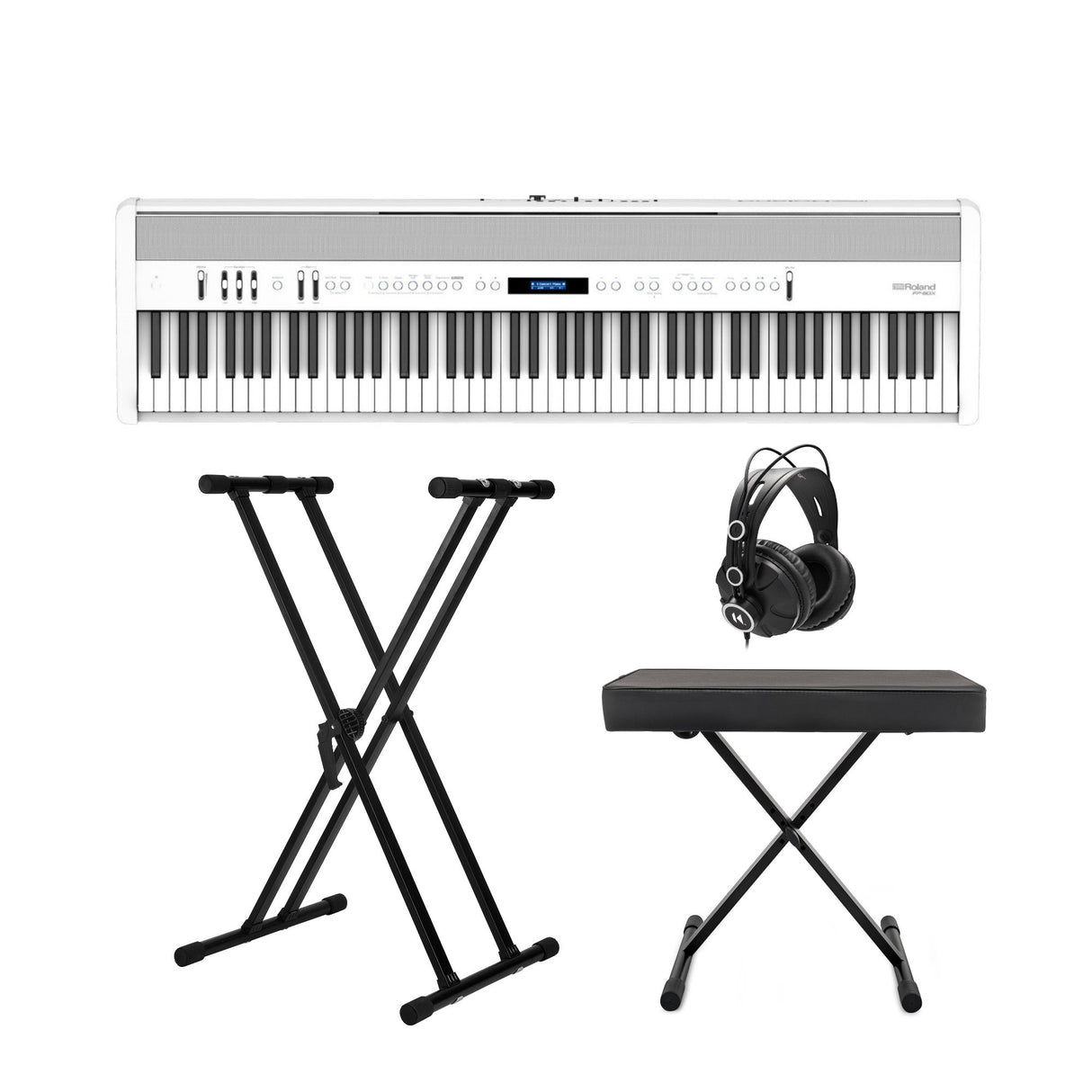 Roland FP-60X-WH 88-Key Digital Piano (White) with Stand, Bench, and Headphones