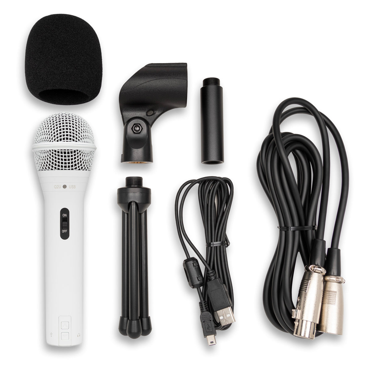 Samson Q2U Handheld Dynamic USB Microphone Recording and Podcasting Pack (White) (Open Box)