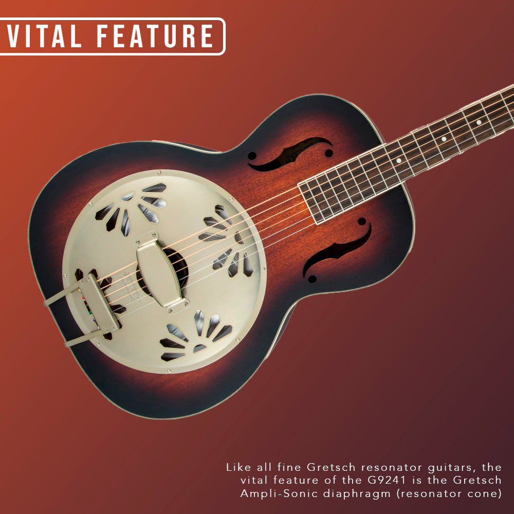 Gretsch G9241 Mahogany Round Neck Acoustic-Electric Resonator Guitar (2-Color Sunburst) Bundle