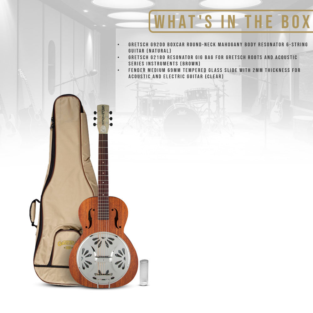 Gretsch G9200 Boxcar Round-Neck Mahogany Body Resonator 6-String Guitar Bundle
