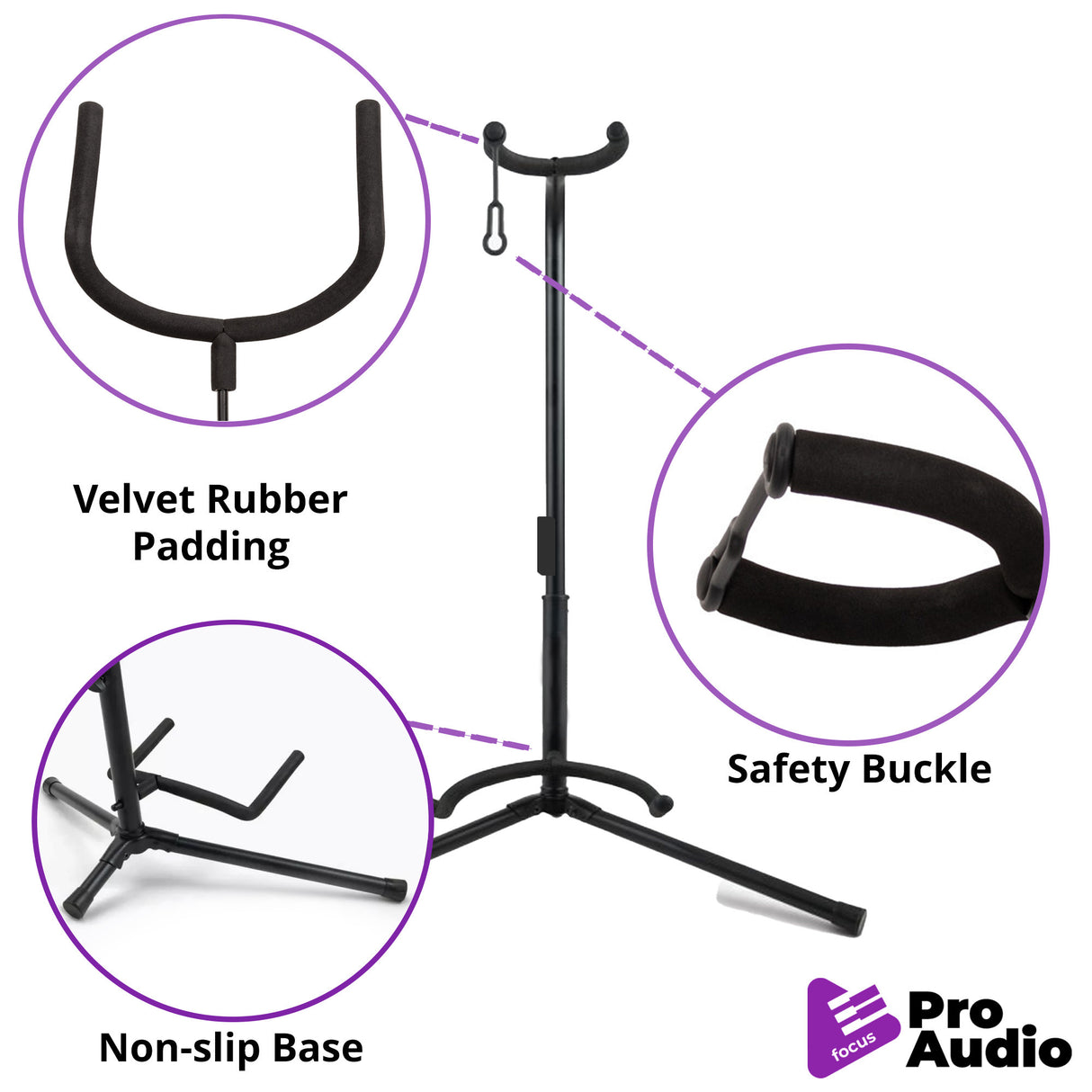FocusProAudio FPA-TGS1 Tripod Acoustic and Electric Guitar Stand (Black)