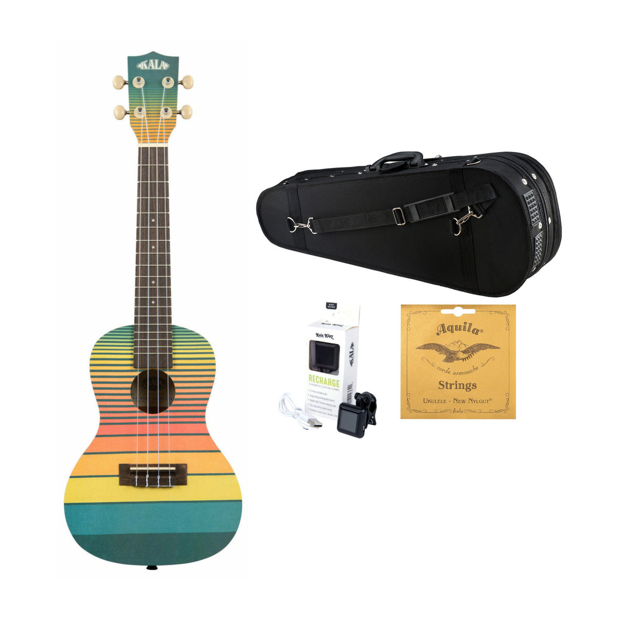 Kala Dawn Patrol Surfboard Ukulele with Kala Gig Bag, Tuner and 4-Pack Strings