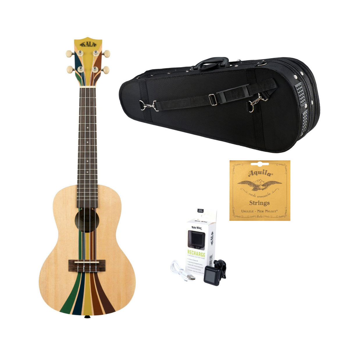 Kala Riptide Surfboard Ukulele (Mahogany) with Kala Gig Bag, Tuner and Strings