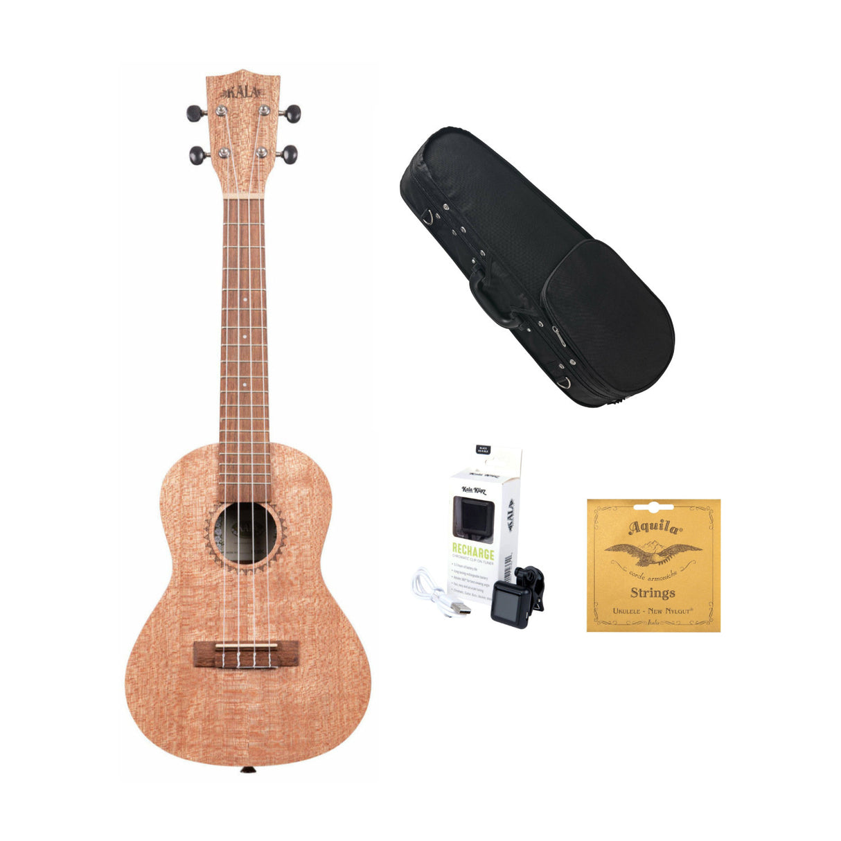 Kala Burled Meranti Concert Ukulele KA-20C with Bag, Tuner and Strings
