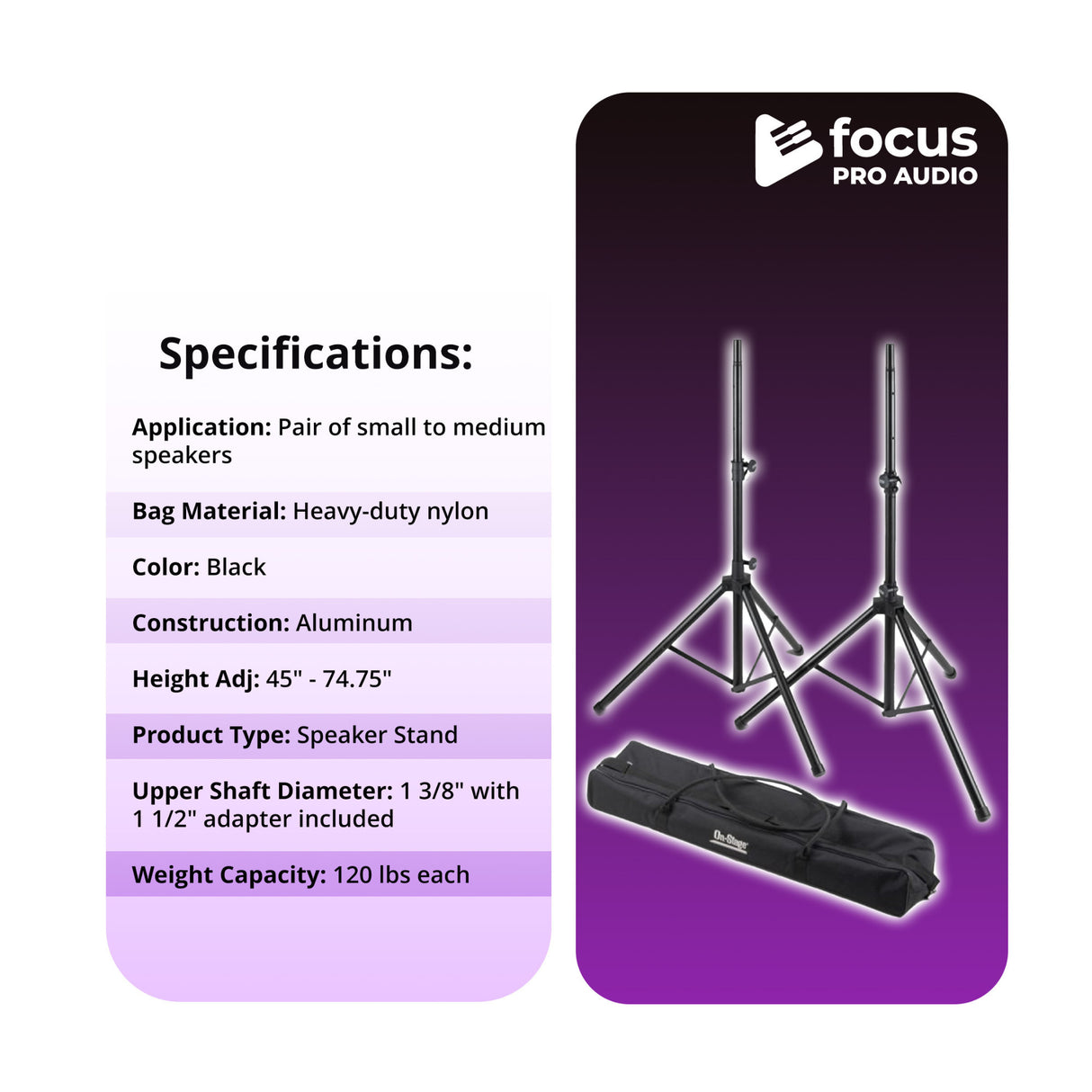 Focus Pro Audio All-Aluminum Speaker Stand Pack