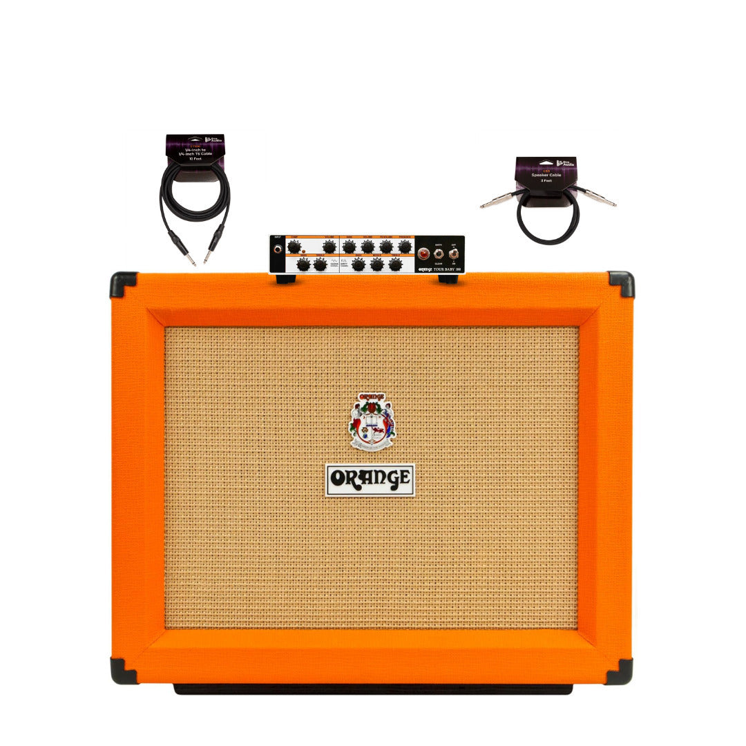 Orange Tour Baby 100 Portable 2 Channel Guitar White Amplifier Head Bundle