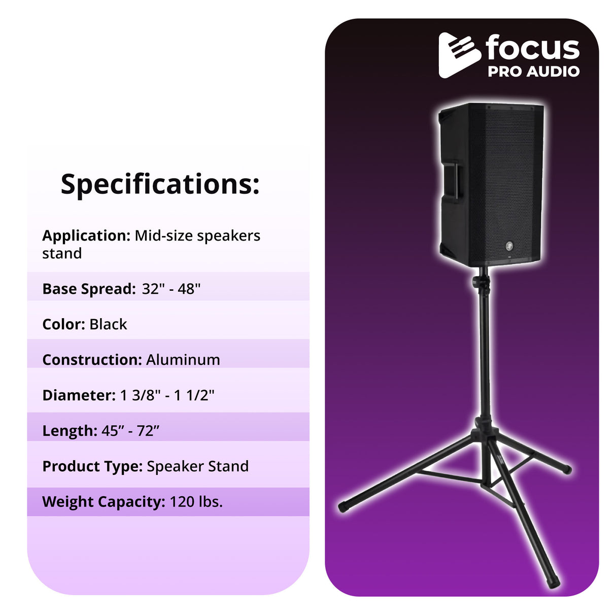 Focus Pro Audio All-Aluminum Speaker Stand
