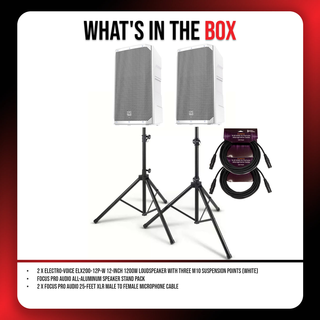Electro Voice ELX200 12PW 12 Inch 1200W White 2 Pack Loudspeaker Bundle
