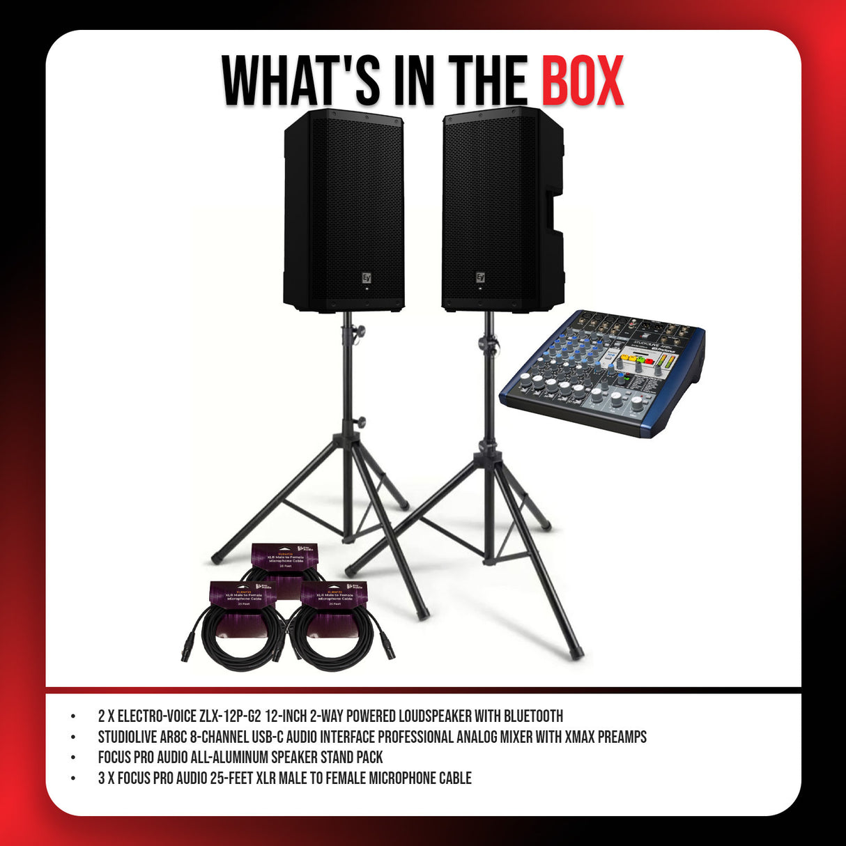 Electro Voice ZLX 12P G2 12 Inch 2 Way 2 Pack Powered Loudspeaker Bundle