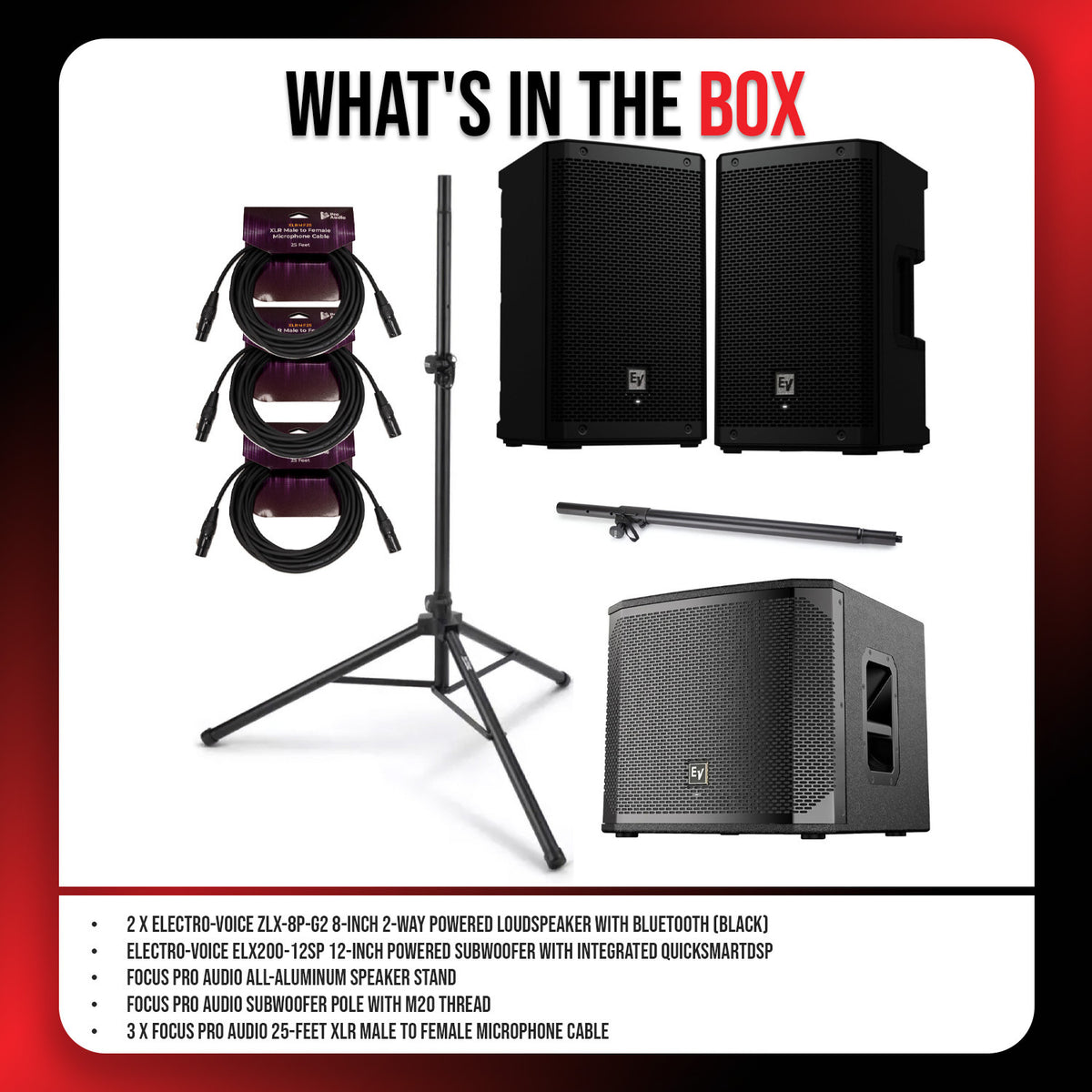Electro Voice ZLX 8P G2 8 Inch Black 2 Pack Powered Loudspeaker Bundle (Open Box)