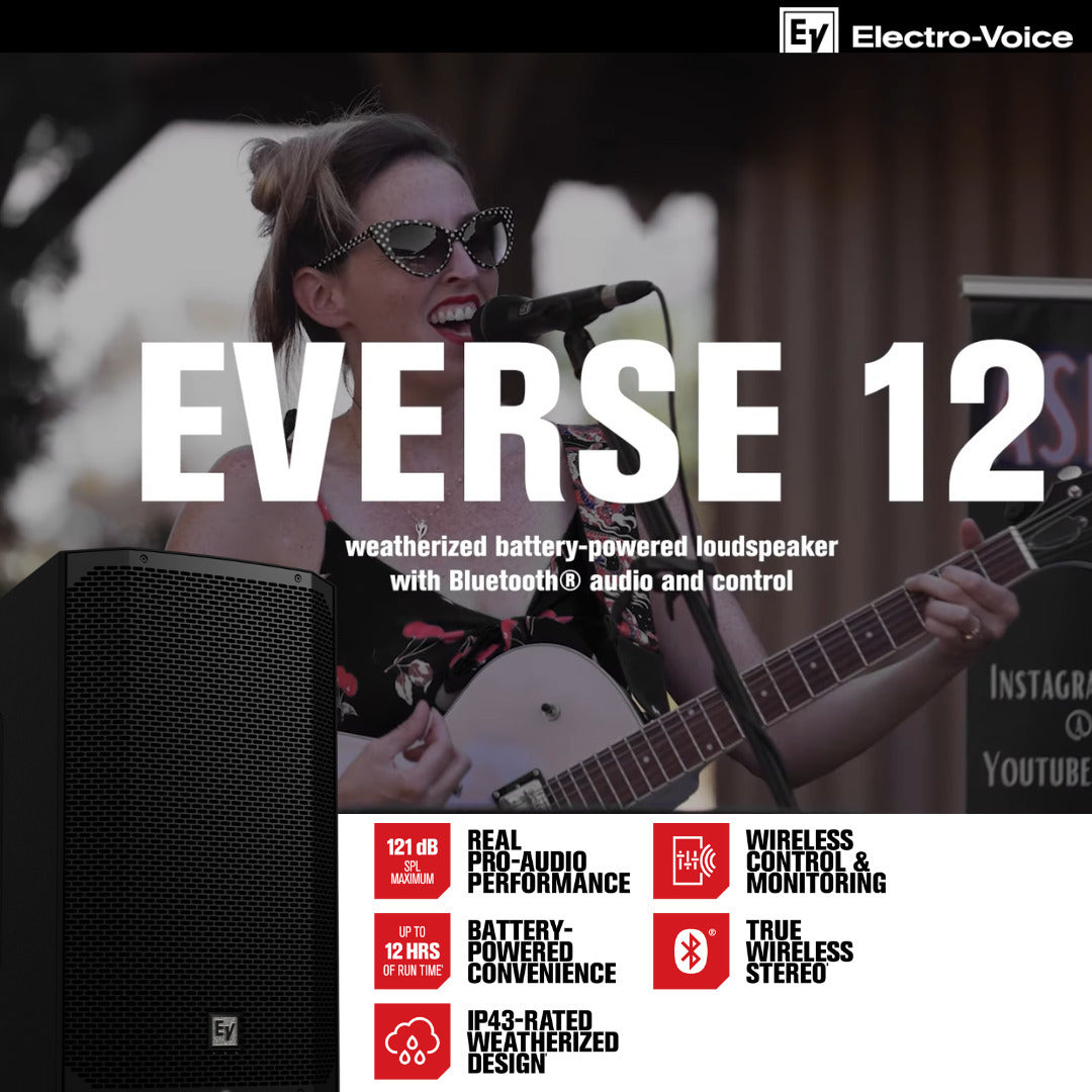 Electro Voice EVERSE 12 12 Inch Weatherized Black Loudspeaker with Mixer Bundle