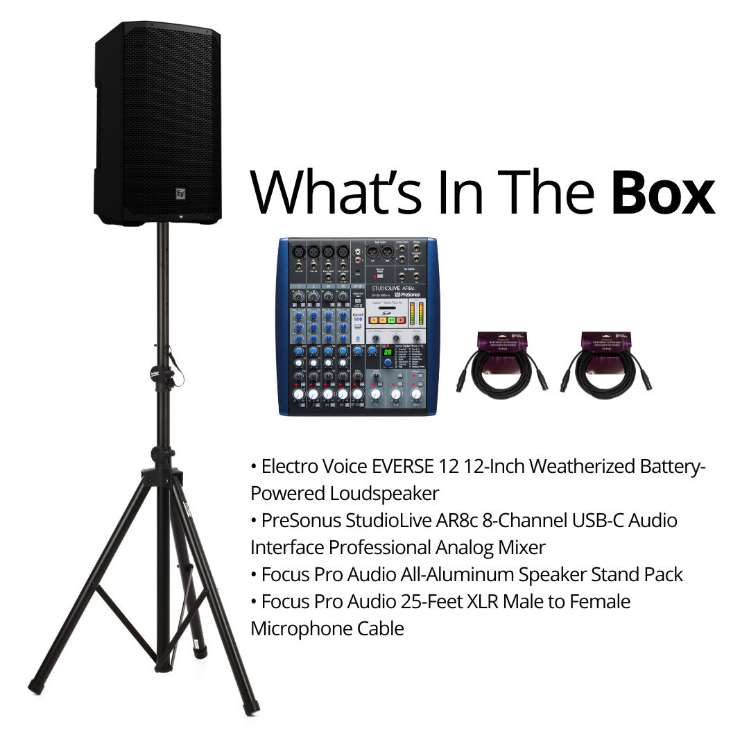 Electro Voice EVERSE 12 12 Inch Weatherized Black Loudspeaker with Mixer Bundle
