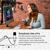 Samson Q2U USB and XLR Handheld Pink Dynamic Microphone and Headphones Bundle