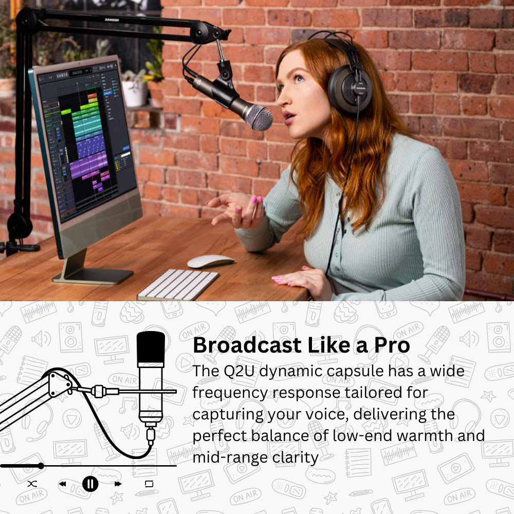 Samson Q2U USB Microphone Recording and Podcasting Pack and Shock Mount Bundle