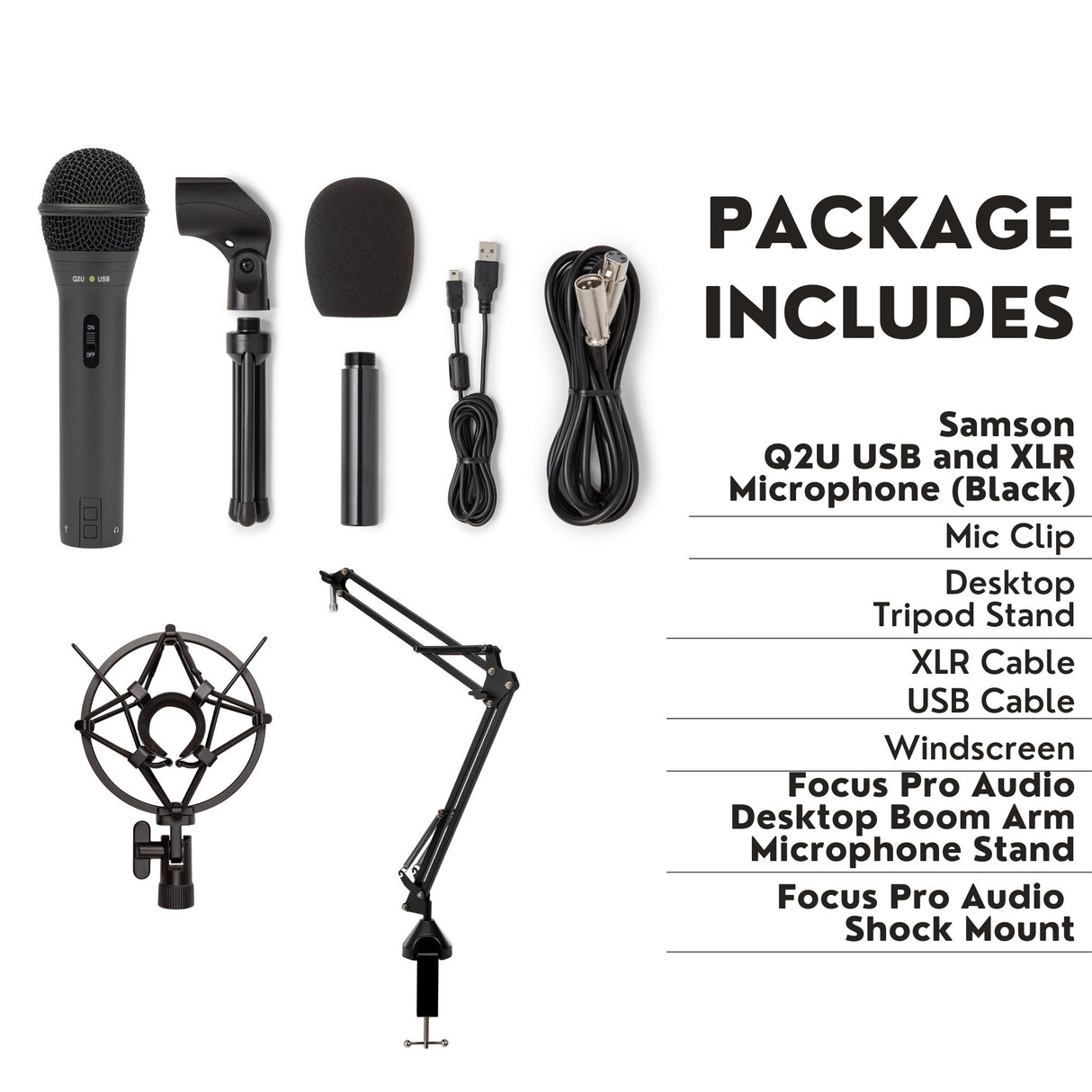 Samson Q2U USB Microphone Recording and Podcasting Pack and Shock Mount Bundle