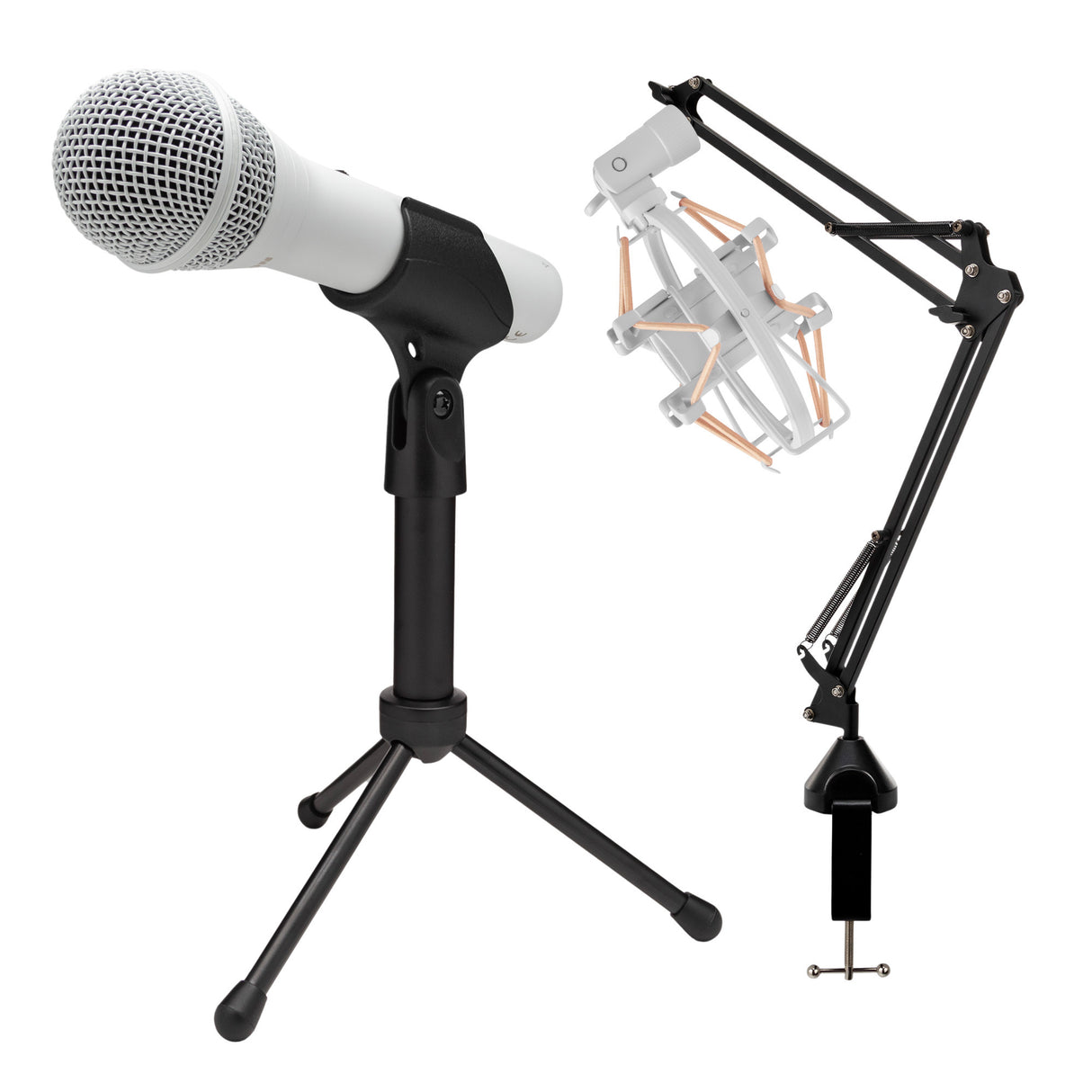 Samson Q2U USB and XLR White Microphone and Focus Pro Audio Shock Mount Bundle