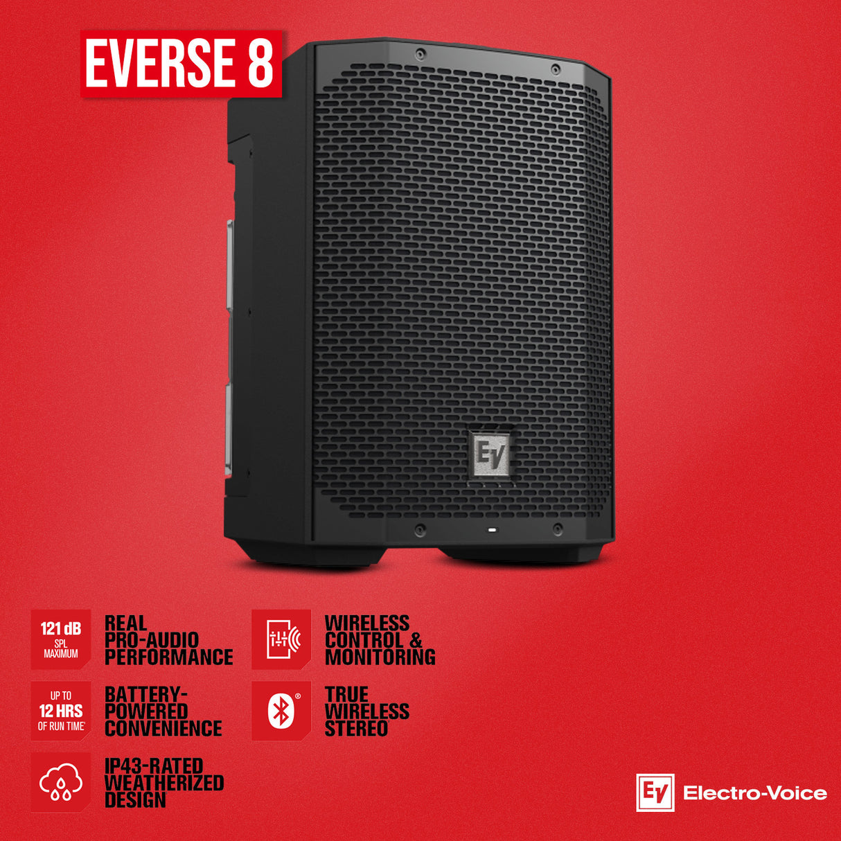 Electro Voice EVERSE 8 8 Inch Battery Powered Black 2 Pack Loudspeaker Bundle
