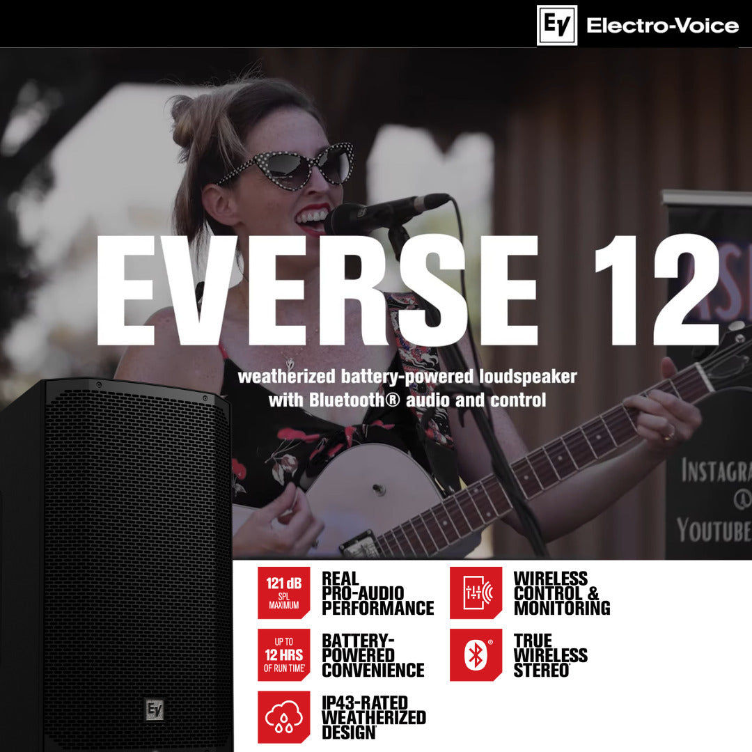 Electro-Voice EVERSE 12 12 Inch Battery Powered Black Loudspeaker Bundle