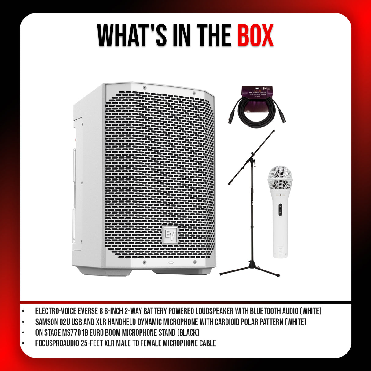 Electro-Voice EVERSE 8 8 Inch 2 Way Battery Powered White Loudspeaker Bundle