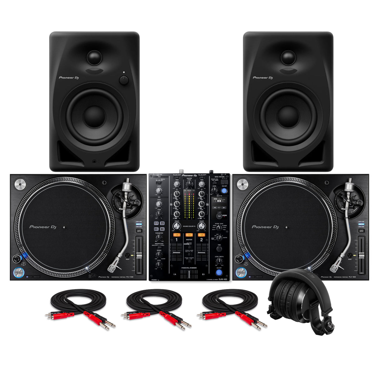 Pioneer DJ PLX 1000 Direct Drive 2 Pack Analog Turntable and DJ Mixer Bundle