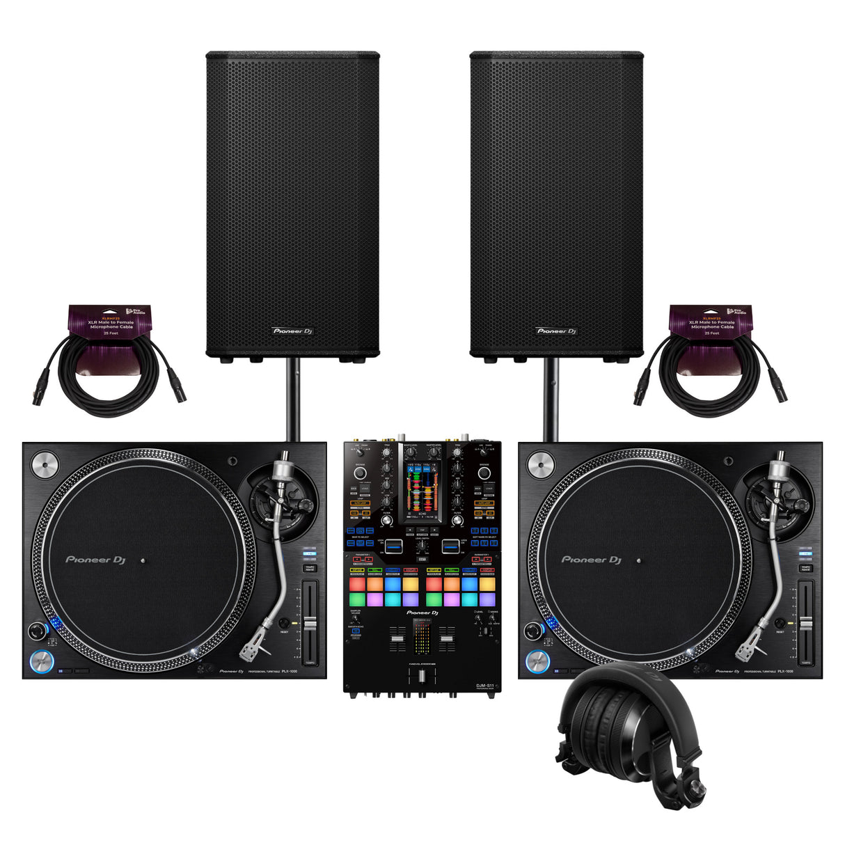 Pioneer DJ PLX 1000 2 Pack Analog Turntable and Mixer for Serato DJ Bundle