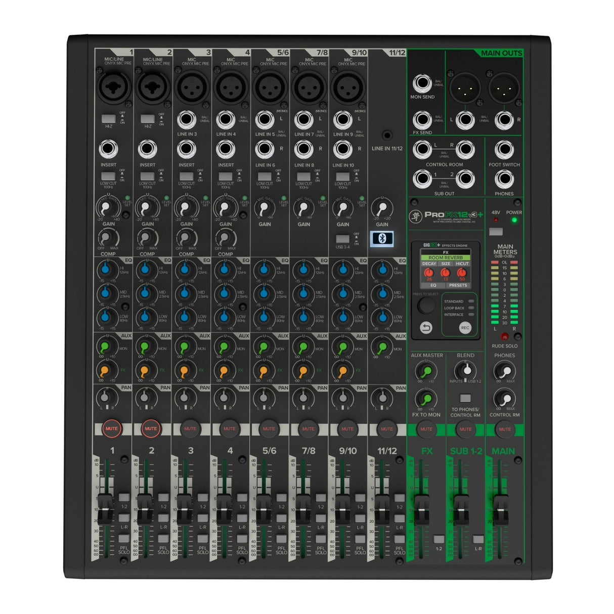 Mackie ProFX12v3 Plus 12 Channel Bluetooth Black Analog Mixer with Enhanced FX