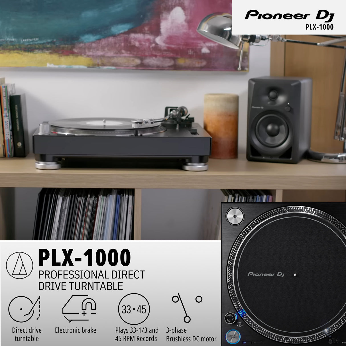 Pioneer DJ PLX 1000 2 Pack Analog Turntable and 2 Channel Mixer Bundle