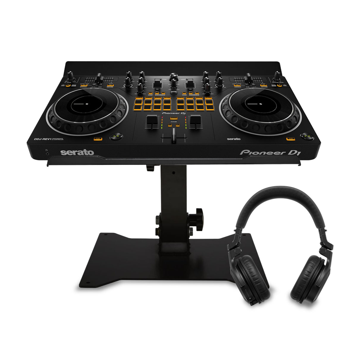 Pioneer DJ Scratch Style 2 Channel Black Controller and Stand for Booth Bundle