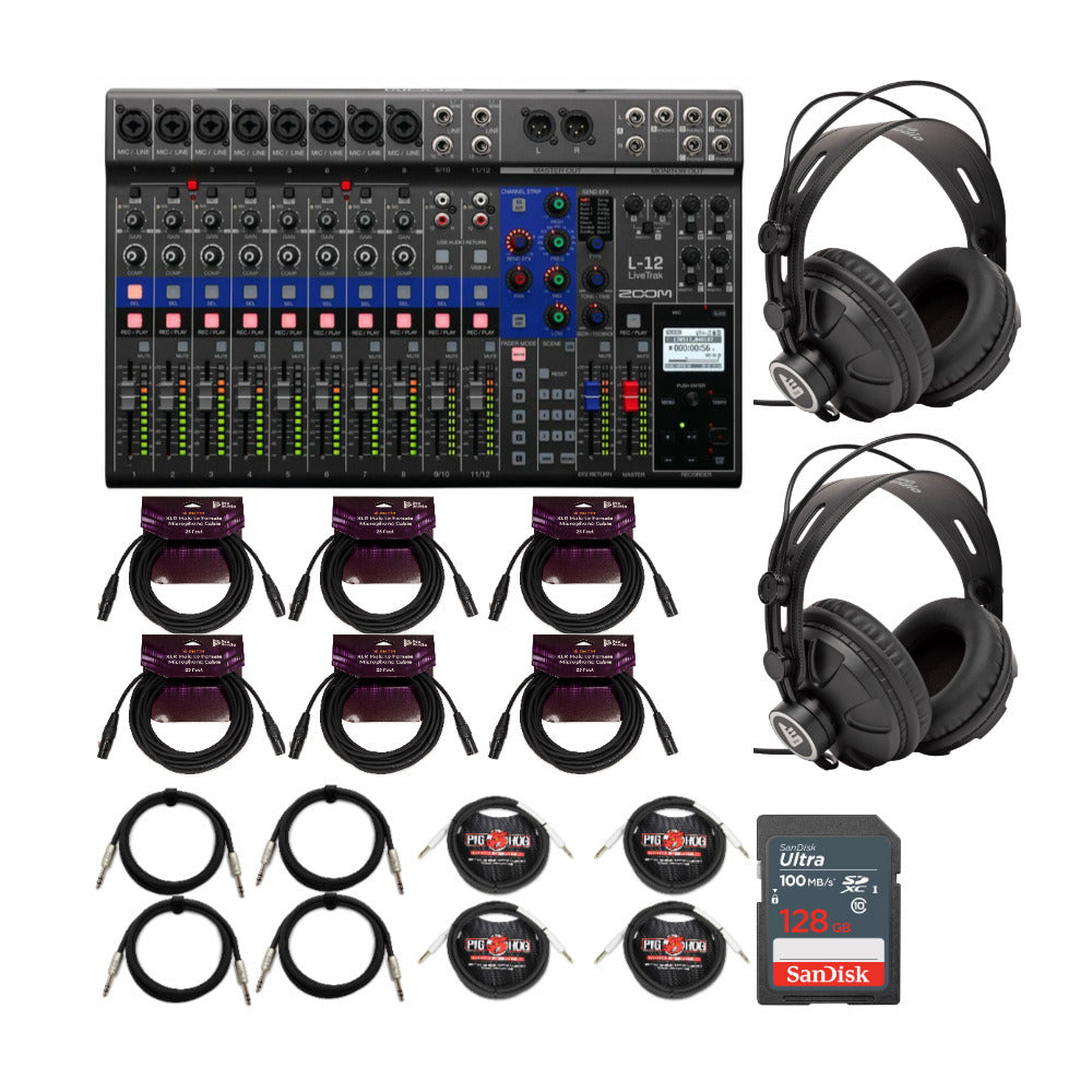 Zoom LiveTrak L 12 12 Channel Digital Mixer and Multitrack Recorder Bundle