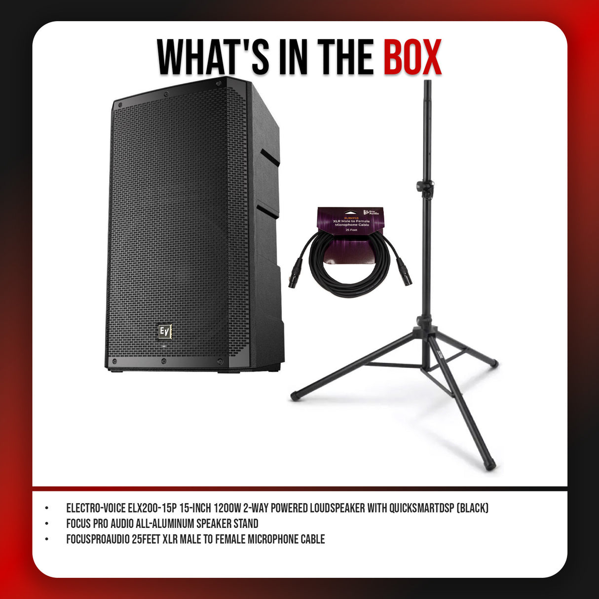 Electro-Voice ELX200 15P 15 Inch 1200W 2 Way Powered Black Loudspeaker Bundle