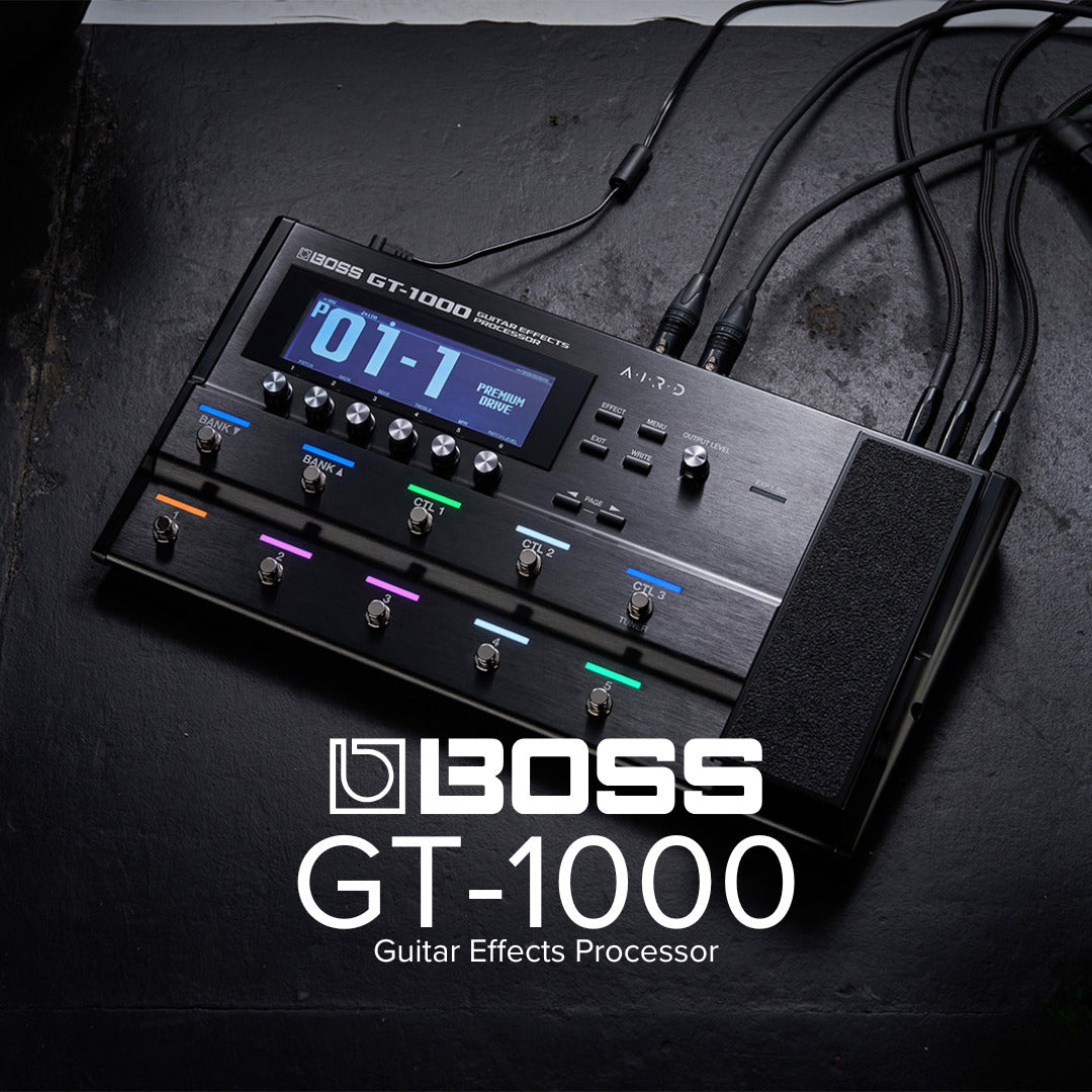 BOSS GT 1000 Guitar Multi Effects Processor with Case and Guitar Cable Bundle