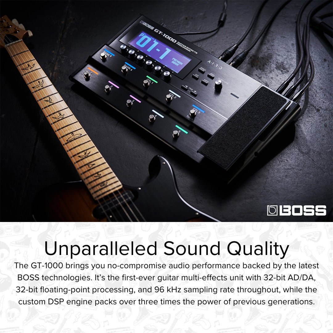 BOSS GT 1000 Guitar Multi Effects Processor with Case and Guitar Cable Bundle