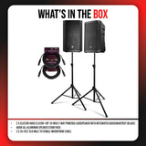 Electro Voice ELX200 10P Black 2 Pack Powered Loudspeaker and Stand Bundle