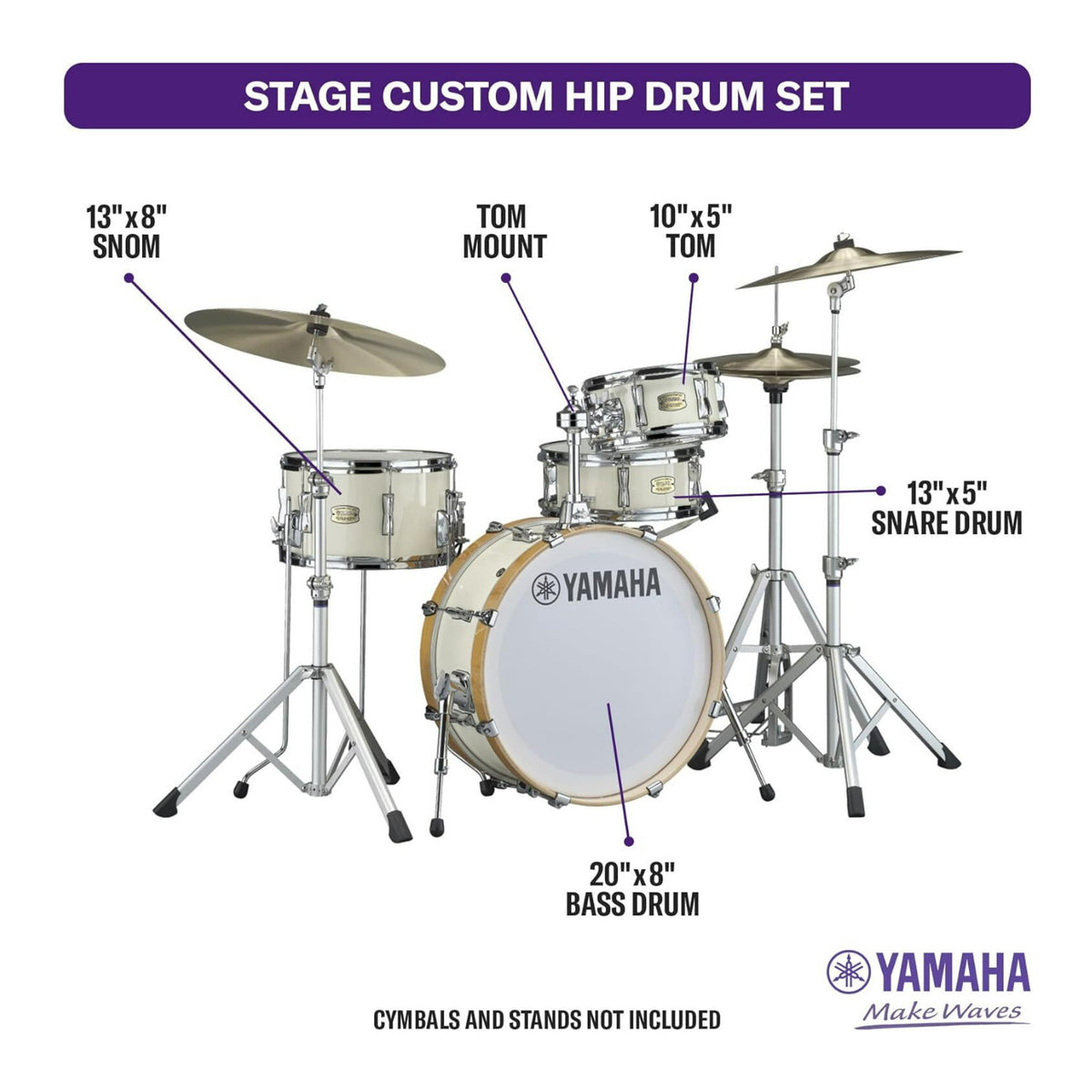 Yamaha SBP0F4HCLW Stage Custom Hip Classic White Acoustic Drum Set (Open Box)