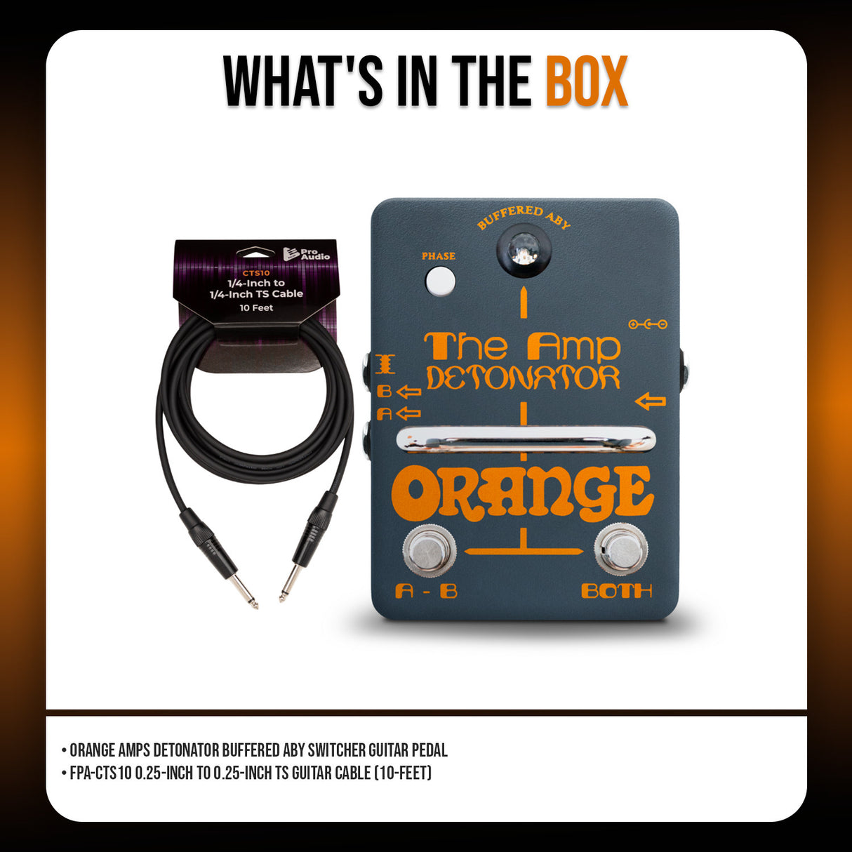 Orange Amplifiers Detonator Buffered ABY Switcher Guitar Pedal with Cable Bundle