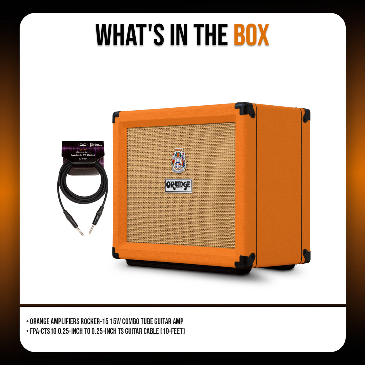 Orange Amplifiers Rocker 15 15W Combo Tube Guitar Amp with Guitar Cable Bundle