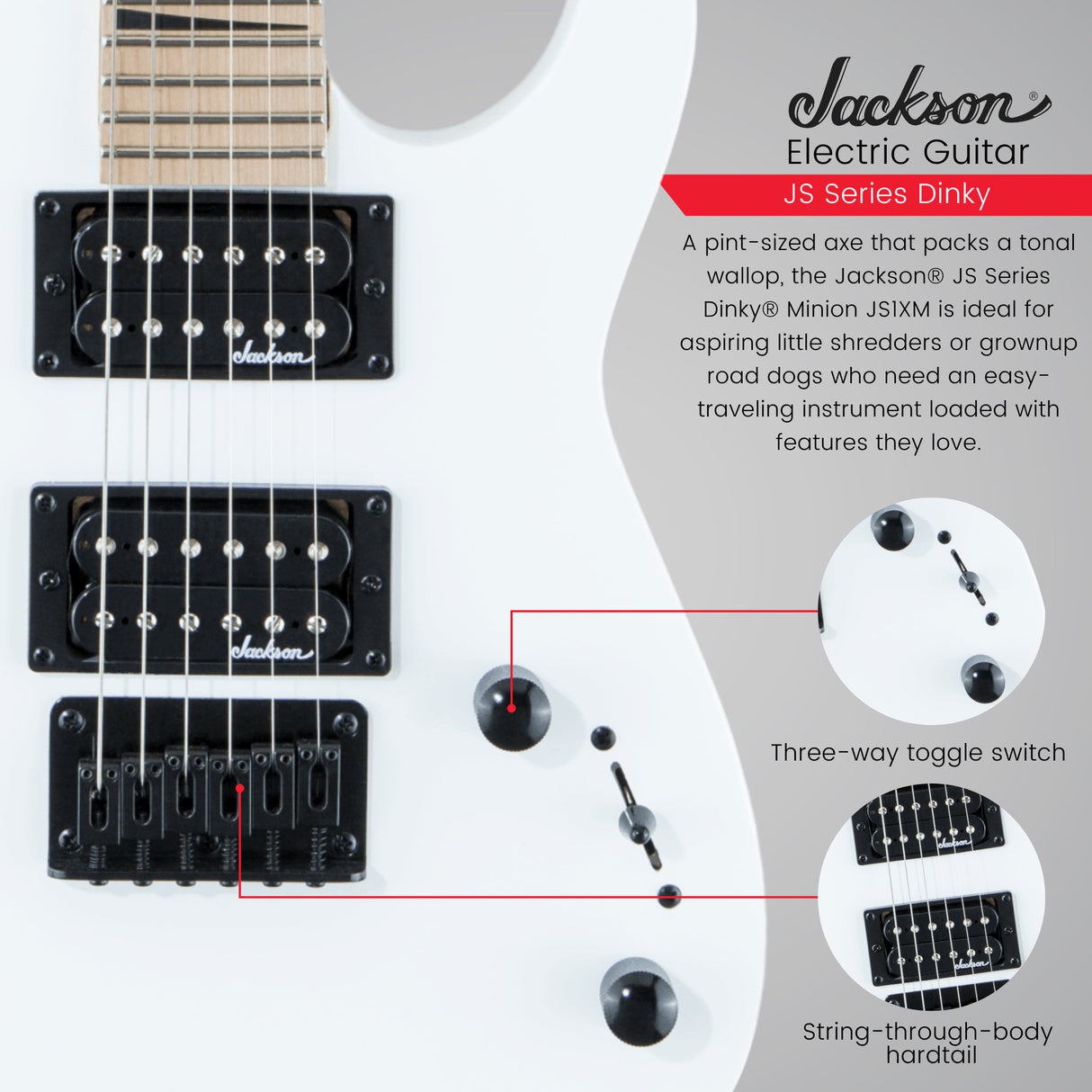 Jackson JS Series Dinky Minion JS1XM 6 String Snow White Electric Guitar Bundle